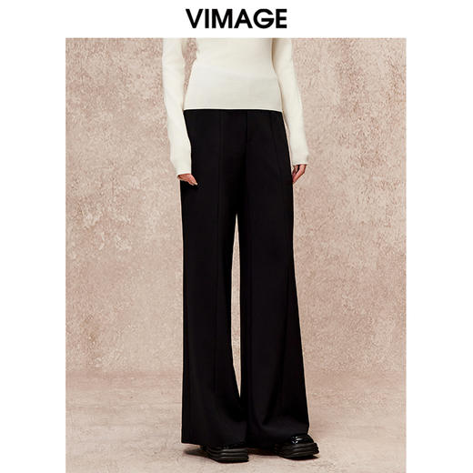 VIMAGE纬漫纪简约气质高级感高腰显瘦直筒裤秋季新款V2205805 商品图2