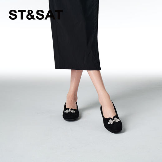 星期六黑色绒面盘口结舒适低跟单鞋SSC3111090 商品图4
