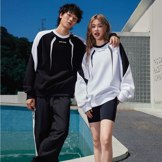 YKYB卫衣圆领秋季新款个性街头拼接撞色长袖潮流休闲套头宽松上衣 商品图0