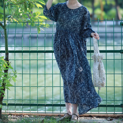 蓝小花苎麻连衣裙 商品图5