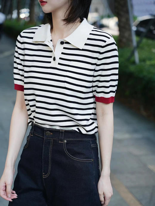 小禾1:1 24早秋｜通勤简约单口袋知性POLO领短袖针织衫上衣【包邮+三天无理由退huan】 商品图8