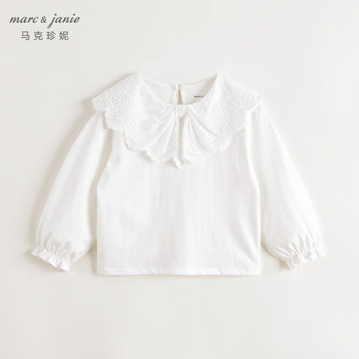 马克珍妮女童甜美镂空花边娃娃领T恤 儿童纯棉秋装新款上衣241176 商品图2