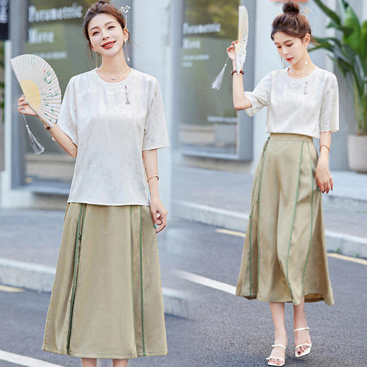 2024夏季国风马面裙套装盘扣两件套T恤上衣新中式两件套XYSPL66 商品图1