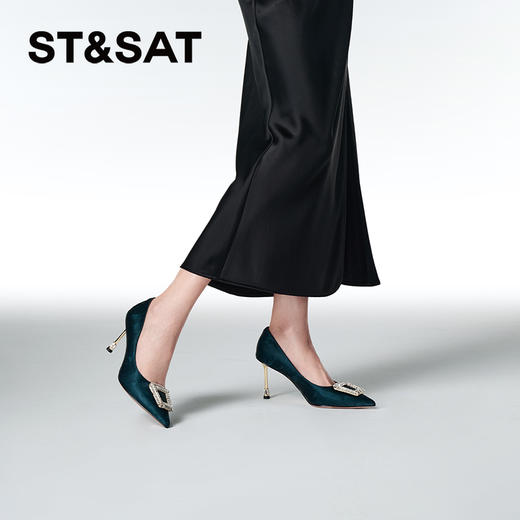 星期六优雅尖头水晶方扣细高跟SSC3111106 商品图8