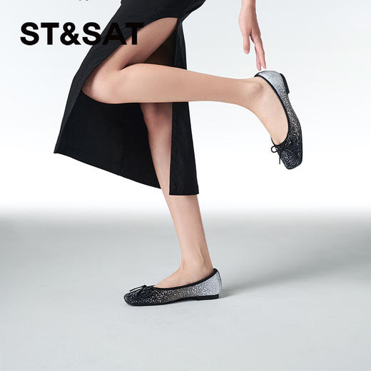 星期六渐变水钻方头蝴蝶结平底单鞋SSC3111086 商品图4