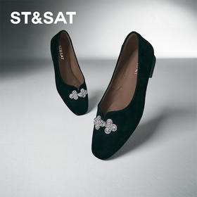 星期六黑色绒面盘口结舒适低跟单鞋SSC3111090