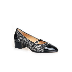 豪麟名鞋进口迪嘉女鞋玛丽珍鞋牛移膜革+织物F24373P黑色