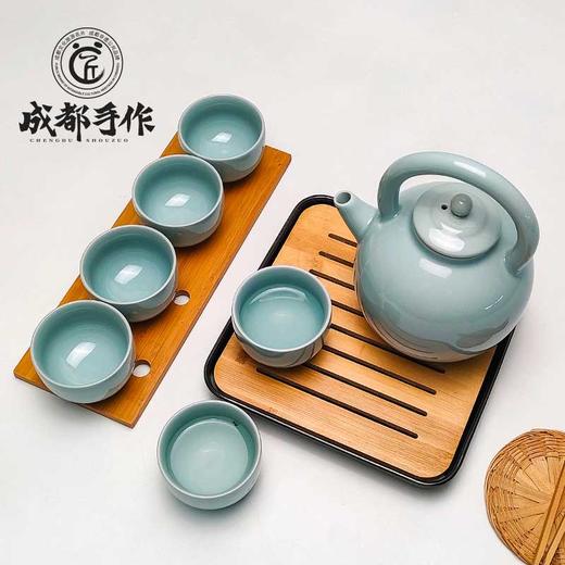 【邛窑￭天青釉茶具】成都手作功夫茶具一壶六杯 家用茶杯 高档送礼茶具【四川非物质文化】【大师匠作】 商品图2