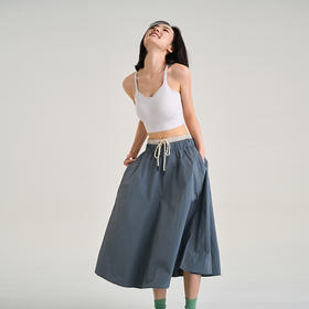 【100%尼龙】户外耐磨防水工装裙 双腰头撞色抽绳松紧A字伞裙 梨形身材半身裙