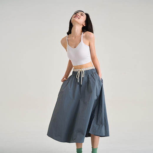 【100%尼龙】户外耐磨防水工装裙 双腰头撞色抽绳松紧A字伞裙 梨形身材半身裙 商品图0