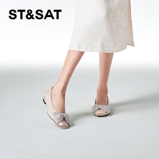 星期六闪钻蝴蝶结方头粗跟单鞋SSC3111322 商品图3