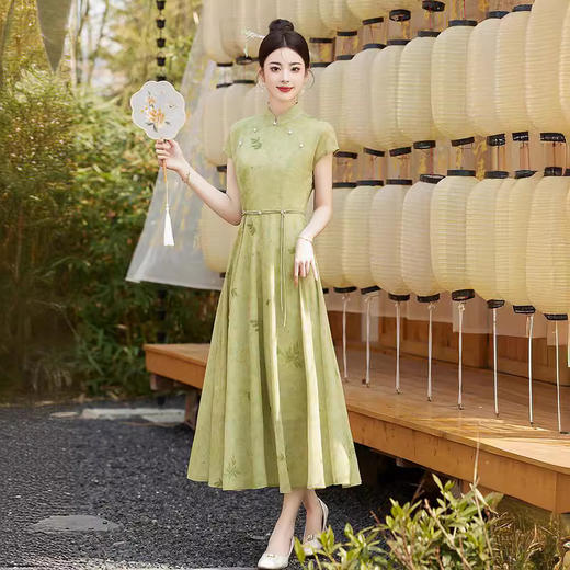 2024夏季上新气质时尚新中式风收腰显瘦印花立领A字连衣裙YBER121 商品图1