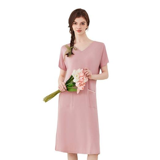 东帝V领薄款女士带胸垫睡裙女夏季高级感凉感睡裙女士睡衣家居服 商品图4