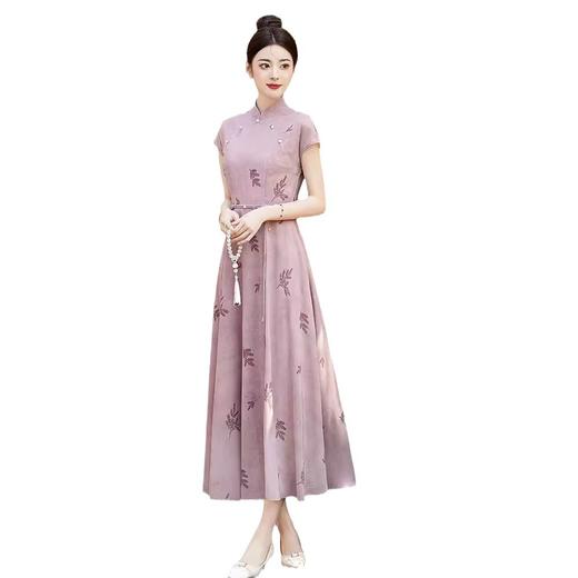 2024夏季上新气质时尚新中式风收腰显瘦印花立领A字连衣裙YBER121 商品图4