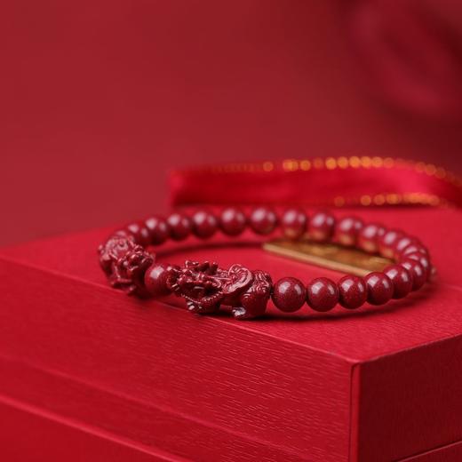 珩钻  国潮系列瑞兽双韵手串高质朱砂手链6mm 商品图2