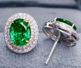 3.7ct 祖母绿耳钉