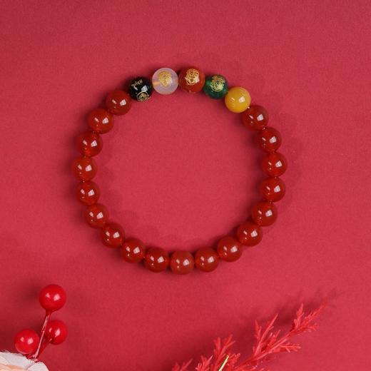 珩钻  新中式五路财神女款红玛瑙手串国潮手链8mm 商品图3