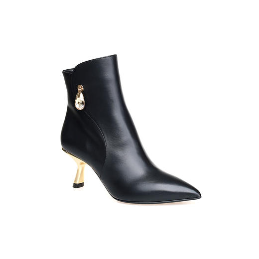 豪麟名鞋进口迪嘉女鞋短靴羊皮革F24240N黑色 商品图0