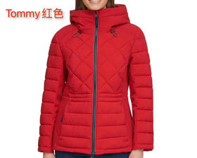 红色S码起，蓝色白色XS码起！Tommy女士棉服🔥🔥美国✈️直邮特价398元🉐包税包邮到手了❗拉链处和帽子上面都有蓝白色细节设计，上身非常修身收腰，版型超级好哒