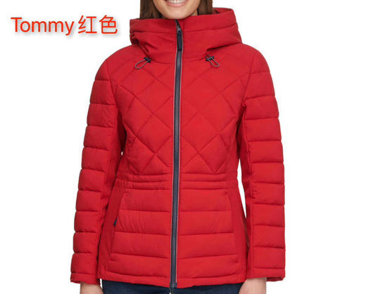 红色S码起，蓝色白色XS码起！Tommy女士棉服🔥🔥美国✈️直邮特价398元🉐包税包邮到手了❗拉链处和帽子上面都有蓝白色细节设计，上身非常修身收腰，版型超级好哒 商品图0