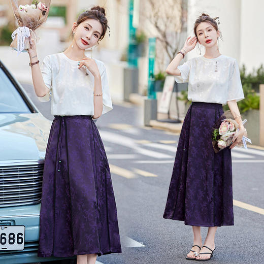 2024夏季国风马面裙套装盘扣两件套T恤上衣新中式两件套XYSPL66 商品图0