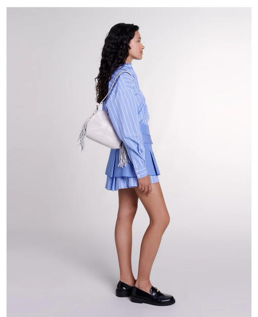 Ma*家早秋新款时尚蓝白条纹叠穿衬衫连衣裙 商品图3