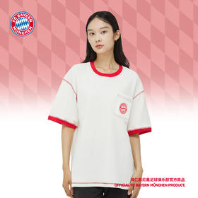 【官方正版】拜仁慕尼黑足球俱乐部|红白拼接线条T恤球迷印花短袖