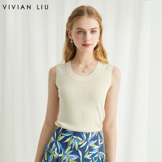 VIVIAN LIU薇薇安刘TR2426303春女装新款圆领宽罗纹领口针织背心 商品图0