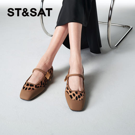 星期六时髦拼接豹纹粗跟玛丽珍SSC3111109 商品图5