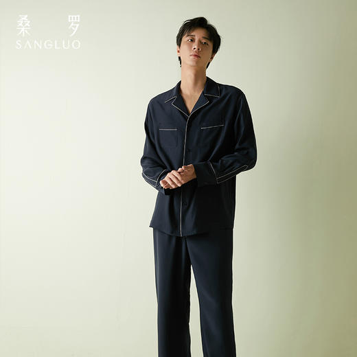 桑罗真丝睡衣套装男休闲宽松舒眠家居服两件套可外穿100%桑蚕丝 商品图2