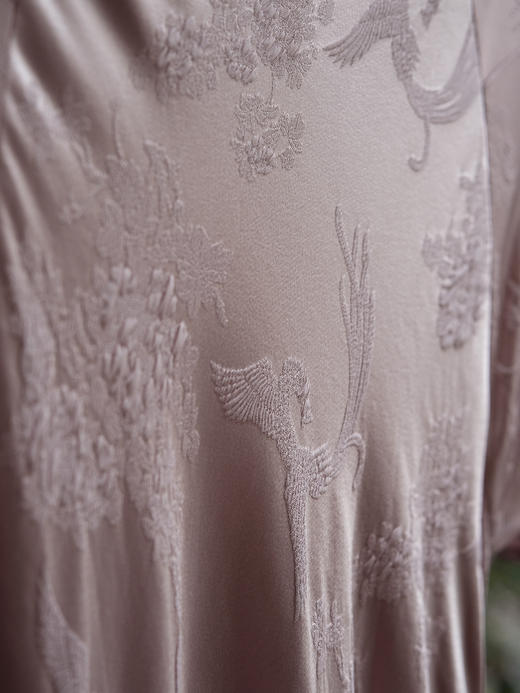 盛唐牡丹 |小凤凰纹冠乐绉短袖旗袍裙 商品图1