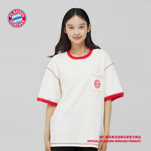 【官方正版】拜仁慕尼黑足球俱乐部|红白拼接线条T恤球迷印花短袖 商品图1