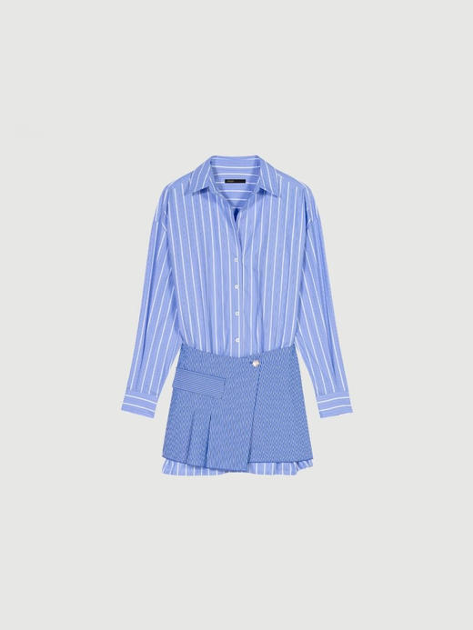 Ma*家早秋新款时尚蓝白条纹叠穿衬衫连衣裙 商品图5