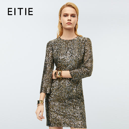 EITIE爱特爱秋季新款奢华感亮片立体感收腰礼服短连衣裙7977605 商品图0