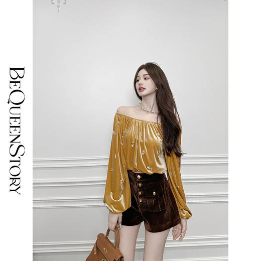 BeQueenStory【中古女爵】时尚百搭精致休闲风丝绒微A短裤新款女 商品图4