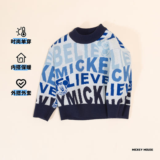 迪士尼男童毛衣春秋款中大童洋气圆领字母儿童装针织毛衣ZD3DS007 商品图4