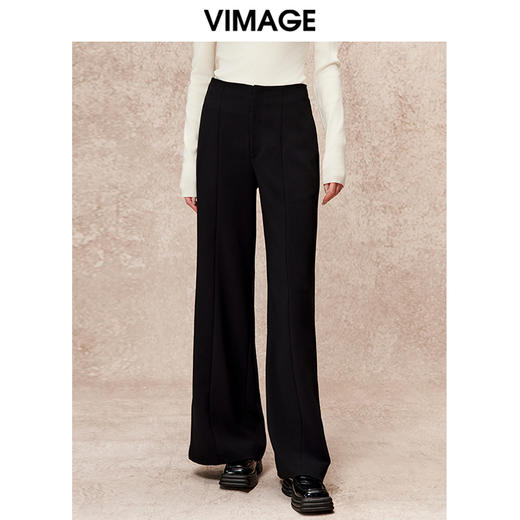 VIMAGE纬漫纪简约气质高级感高腰显瘦直筒裤秋季新款V2205805 商品图0