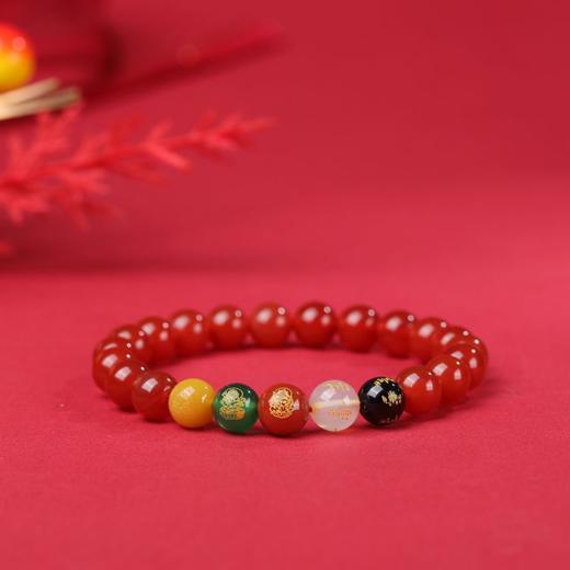 珩钻  新中式五路财神女款红玛瑙手串国潮手链8mm 商品图2