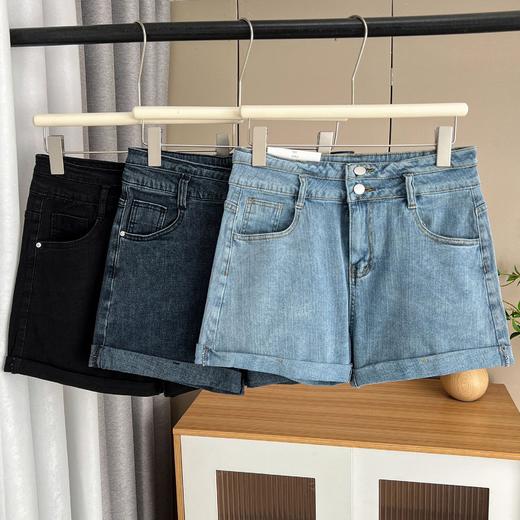 雀说 夏季200斤胖妹妹百搭显瘦弹力卷边牛仔短裤加大码女装4ZF-5408 商品图2