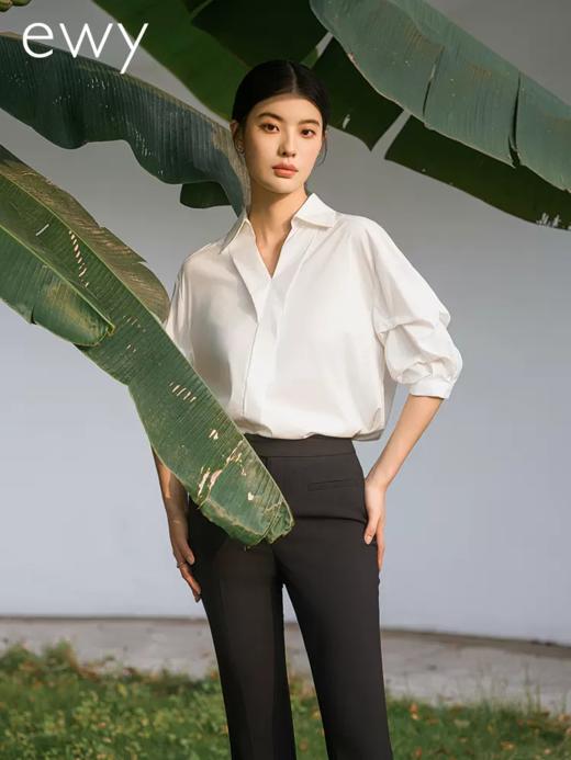 ewy2024春夏新款优雅白色衬衫女通勤上班内搭法式白领复古上衣OL 商品图1