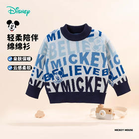 迪士尼男童毛衣春秋款中大童洋气圆领字母儿童装针织毛衣ZD3DS007