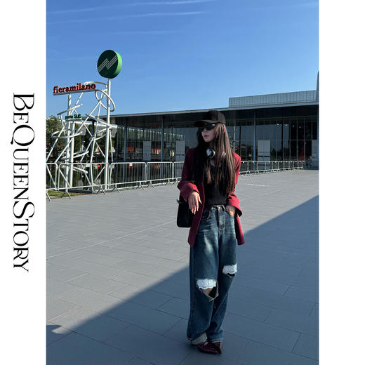 BeQueenStory【安可拉女神】经典时尚抗皱磨砂垂感垫肩V领西装外套 商品图4