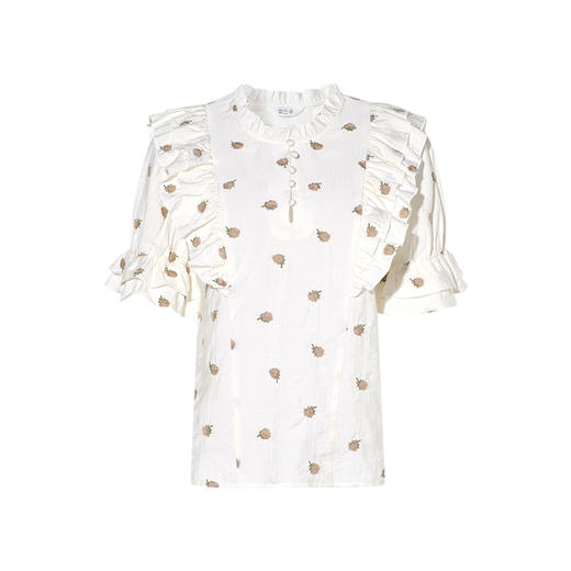 两三事飞花漫舞2024夏季新款小清新碎花刺绣荷叶边拼接衬衫女 商品图4