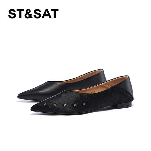 星期六气质尖头马毛皮平底单鞋SSC3111163 商品图5