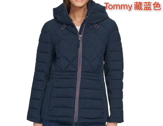 红色S码起，蓝色白色XS码起！Tommy女士棉服🔥🔥美国✈️直邮特价398元🉐包税包邮到手了❗拉链处和帽子上面都有蓝白色细节设计，上身非常修身收腰，版型超级好哒 商品图4