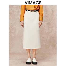 VIMAGE纬漫纪高腰包臀开叉显瘦时尚半身裙秋季新款V2206803