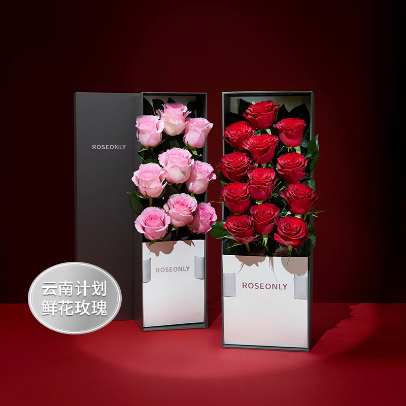 【心动花盒】ROSEONLY诺誓   鲜花玫瑰-心动系列 心动-花盒 12枝 红色 粉色 送女友爱人告白表白