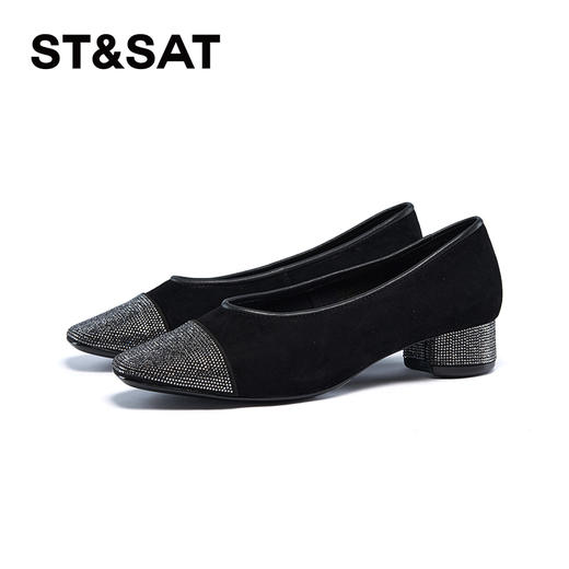 星期六通勤百搭绒面细钻粗跟单鞋SSC3111108 商品图8