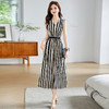 V领条纹背心连衣裙系带收腰显瘦长裙Z5280 商品缩略图0