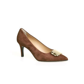 豪麟名鞋进口迪嘉女鞋皮鞋羊反绒面革F24272P咖啡色